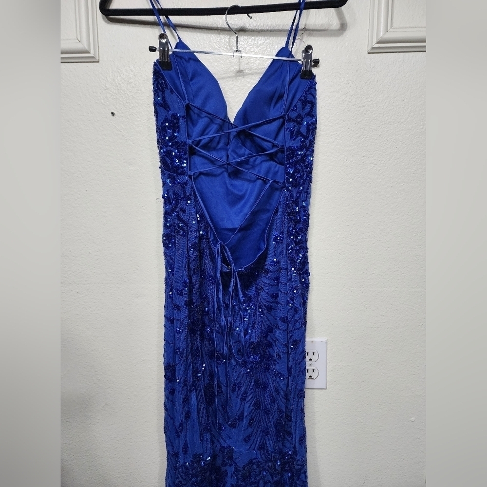 Lulus Photo Finish Royal Blue Sequin Lace-Up Maxi Dress Wedding Party Prom - Picture 11 of 11